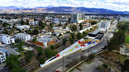 Chandler Tiny Homes Village For The Homeless, Los Angeles by Lehrer Architects LA. Image credit: Sky Ladder Drone