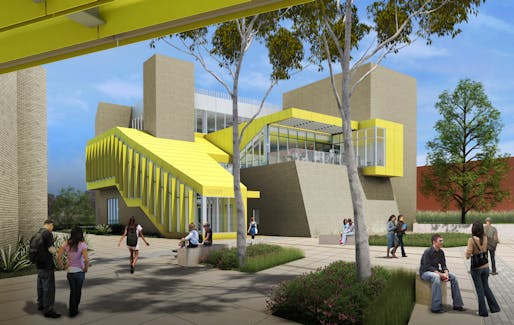 Exterior view of the new Media Center. Rendering courtesy of KCRW. 