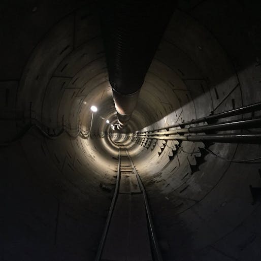 Inside The Boring Company's tunnel in Los Angeles. Photo: Elon Musk/<a href="https://twitter.com/elonmusk/status/924387972161552384">Twitter</a>
