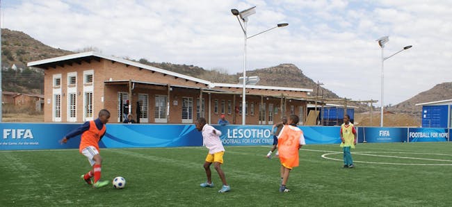Kids enjoying the pitch at the Lesotho Football for Hope Center. Location: Maseru, Lesotho. Credit: Ana Ramos