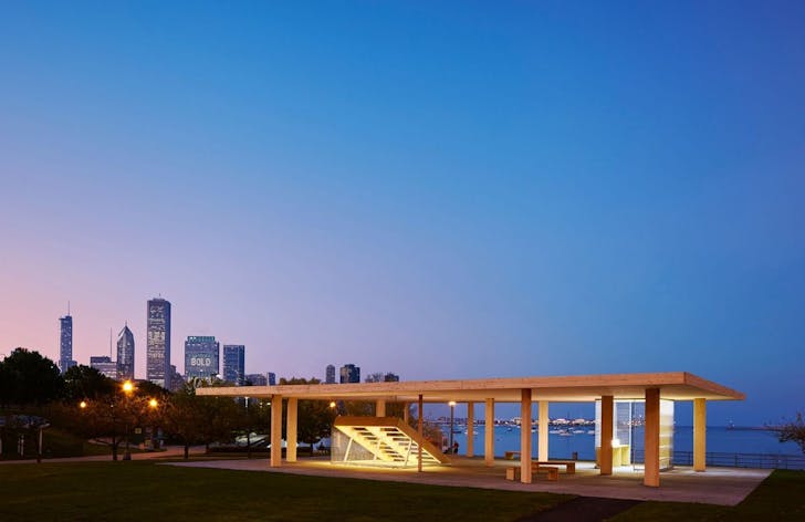 Ultramoderne's 'Chicago Horizon' kiosk, photo by Tom Harris. Image courtesy of the Chicago Architecture Biennial.