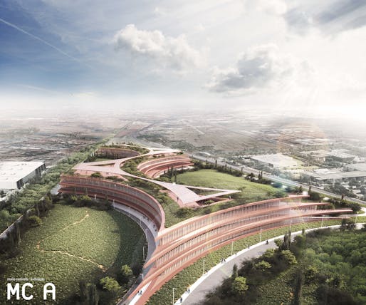 Winning proposal for the new 'Sud Salento' hospital in Lecce by Mario Cucinella Architects. Image courtesy of the firm.