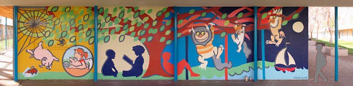 Storybook Mural. (Kester Elementary School, Van Nuys, CA, 2009) Topic chosen by principal as I had proposed something on the local flora/fauna.