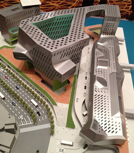 Model photo of the winning competition entry by Neil M. Denari Architects (Photo: Michael Speaks)