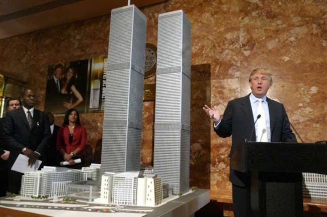Trump presents his idea for the 'Twin Towers II' in 2005. Image: mysananotonio.com