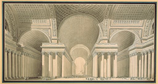 Etienne Louis Boullee, 1782, Project for a metropolitan cathedral in the form of a Greek cross with a domed centre.