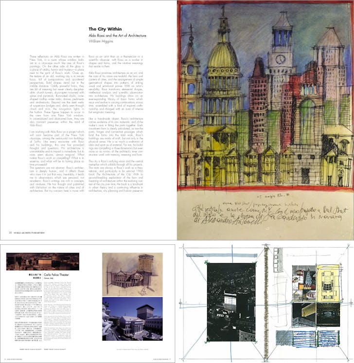 Moving from Architecture to Graphic and Interaction Design: while working for Aldo Rossi / MAP (Mahar Adjmi Partners), Mary-Lynne designed this layout for a magazine featuring Rossi’s work. 