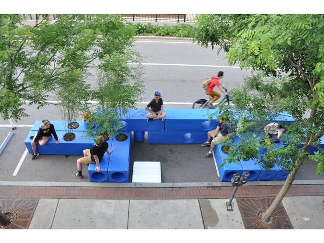 Ad-bloc parklet outside Pavement Coffeehouse on Commonwealth Avenue in Boston. Credit: Interboro Partners