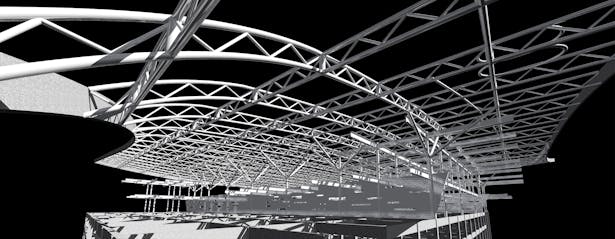 Structural Steel Truss and Structural Trees with concrete post and beam base