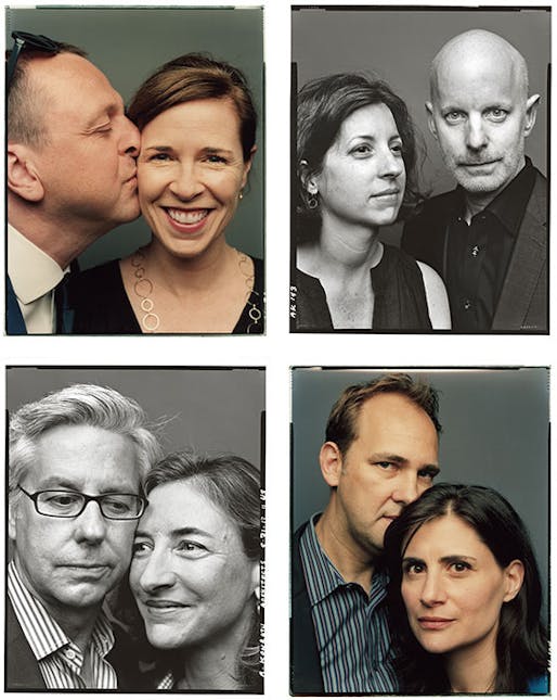 Clockwise from top left: Gregg Pasquarelli and Kimberly Holden (m. 1997); Coren and William Sharples (m. 1995); Dan Wood and Amale Andraos (m. 2001); Michael Manfredi and Marion Weiss (m. 1992). (Photo: Andreas Laszlo Konrath)