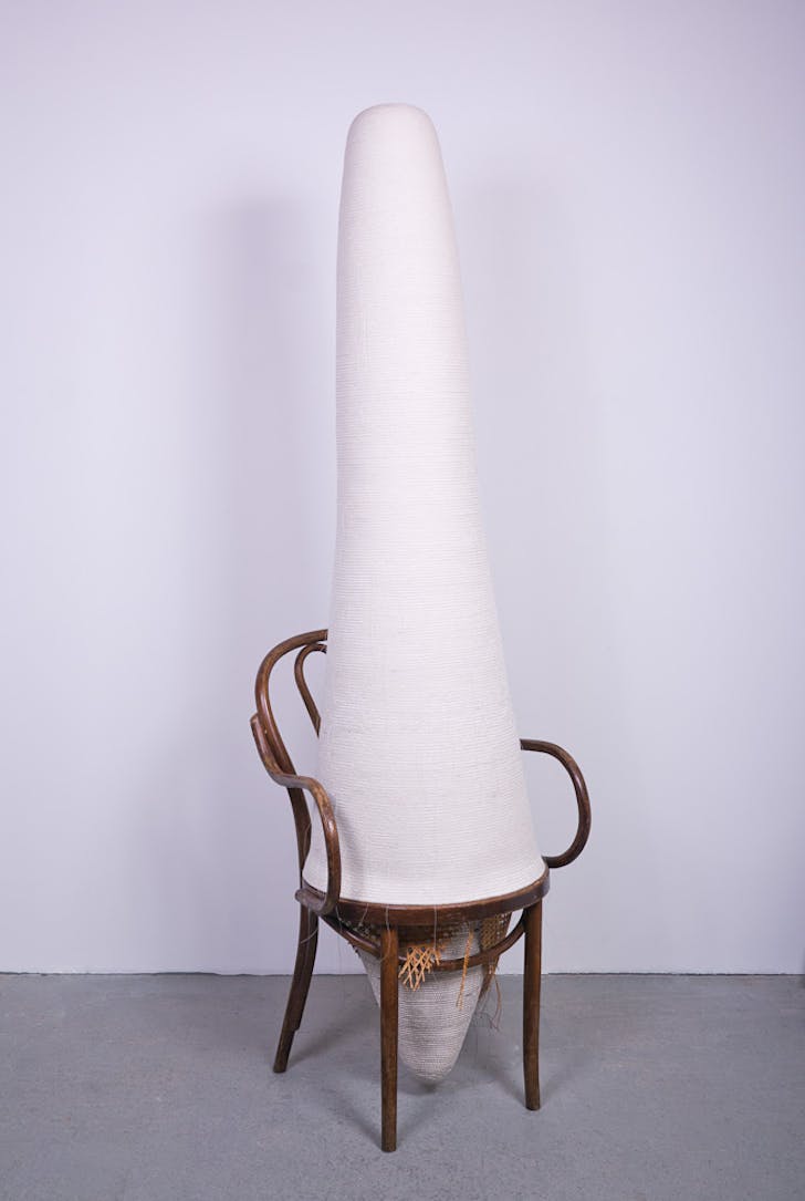 'Fauxnet Accumulation' stitched cotton rope and bentwood chair, 2013. Photo by Michael Popp