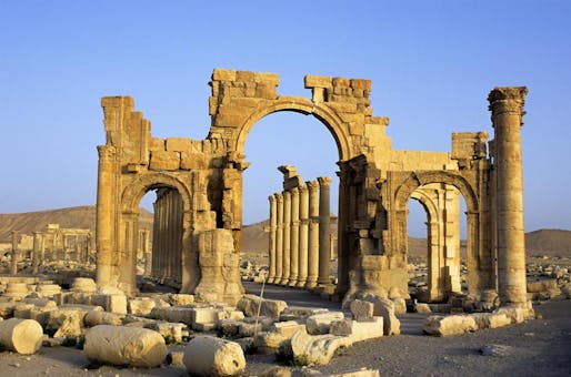 Using photographs, the destroyed Palmyra arch will be recreated via 3D printing (image of Syrian heritage site via time.com) 