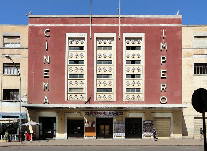Mario Messina's Cinema Impero building in Asmara, Eritrea. Image via WikimediaCommons.