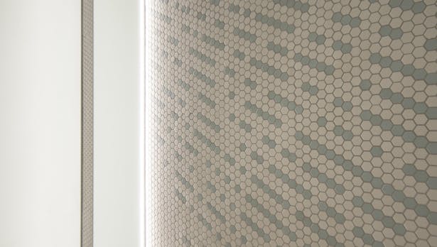 Nightcap by Synecdoche Design - restroom wall tile and mirror