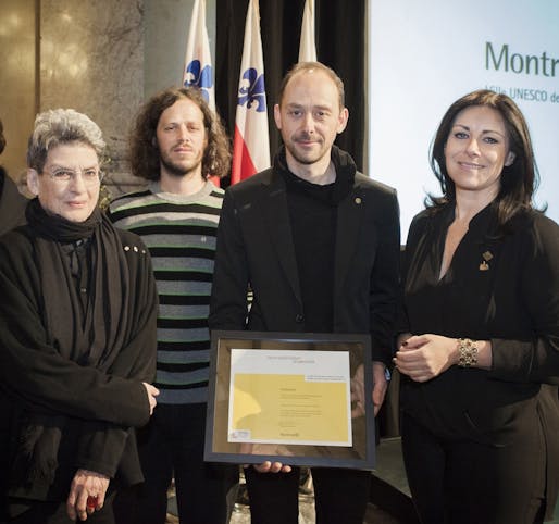 From left to right: Phyllis Lambert, Étienne Legast, Yannick Guéguen, and Manon Gauthier from the City of Montréal Executive Committee. Photo: Mathieu Rivard