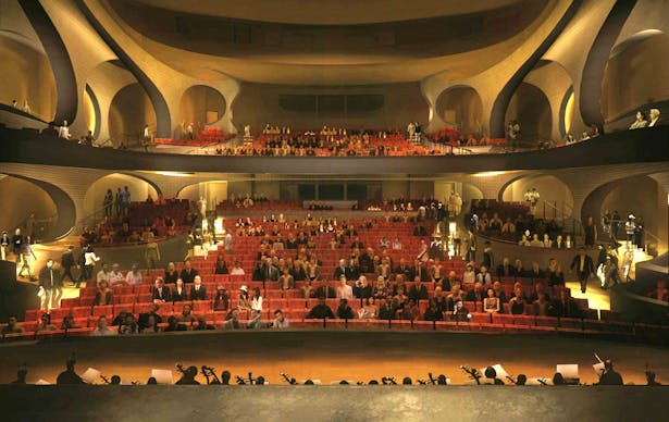 View from the stage towards the auditorium inside the Main Theatre