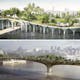Clever renderings ... the proposed Pier 55 in New York, top, and the Garden Bridge in London. Composite Heatherwick Studios/Arup