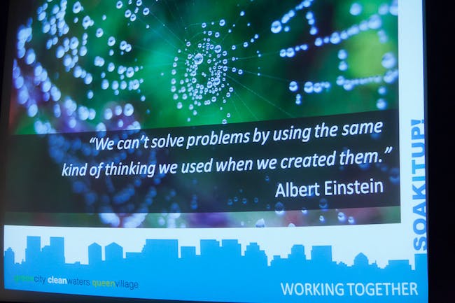 Quote by Albert Einstein provides apropos point of view to discussion of green rainwater management © CG Lawrence Photography (Gregory Clarke)