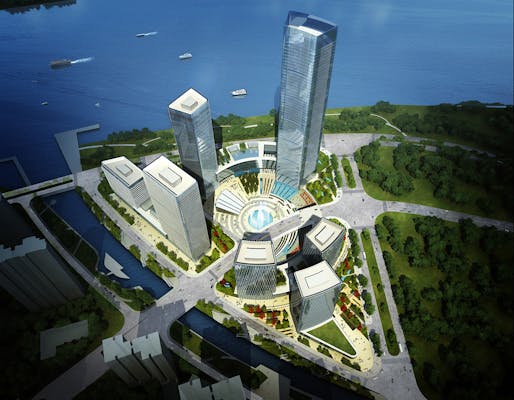 Aerial view of Goettsch Partners' winning master plan for the new Pazhou district in Guangzhou, China (Image: Goettsch Partners)
