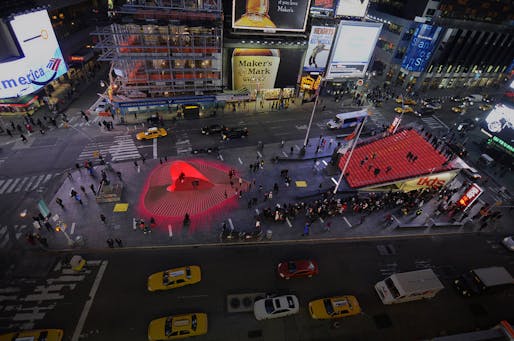 Aerial view of Situ Studio's winning Times Square Valentine Heart design, Heartwalk