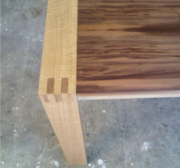 Dining table detail - oak and walnut