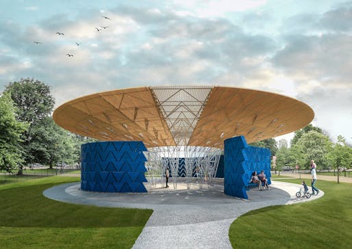 Serpentine Pavilion 2017, Designed by Francis Kéré, Design Render, Exterior ©Kéré Architecture