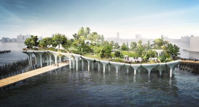 An artist’s rendering of the combined park-performance space that the billionaire Barry Diller and the Hudson River Park Trust envision along the Hudson River. Credit Pier55, Inc. Heatherwick Studio