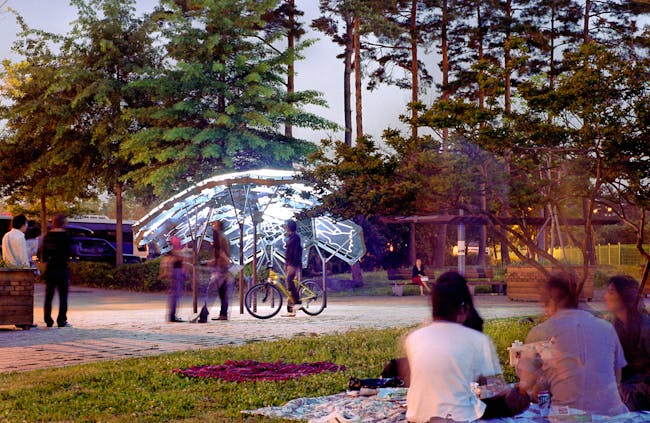 The Living: Living Light, commissioned by the City of Seoul, is a permanent pavilion as a map that glows and blinks according to air quality data and public interest in the environment | photo courtesy of the firm