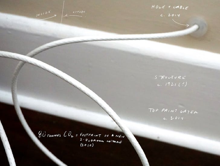 Incomplete annotation of a photograph of the author's cable connection, installed in 2014. Image by author.