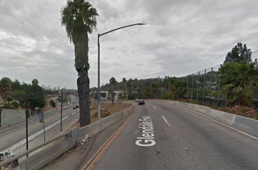 The elevated section of 2 Freeway as it abruptly ends and becomes Glendale Blvd in Echo Park, a few miles outside of Downtown Los Angeles. Credit: Google Maps