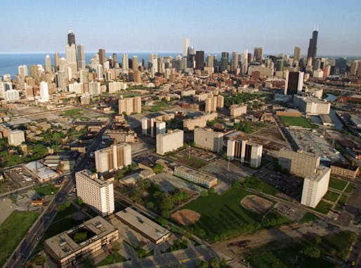 Cabrini-Green public housing project, foreground and mid-photo high-rises, is seen against the Chicago Skyline in May 1996. (AP Photo/Beth A. Keiser)