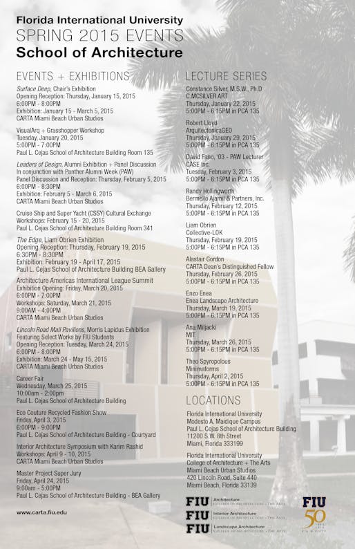 Florida International University Department of Architecture Spring '15 Events. Poster via carta.fiu.edu.