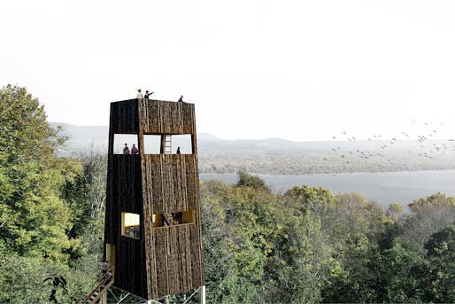 Image of a proposed lookout tower in the landscape. Image: Mandaworks