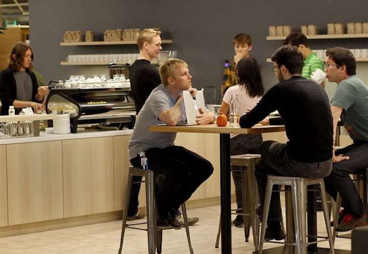 Square's in-house coffee bar at their San Francisco office, image via SFGate.