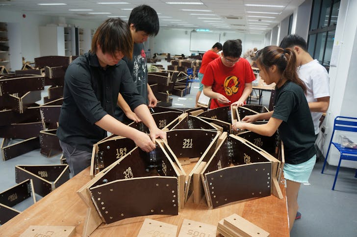 Students at Singapore University of Technology and Design working on a pavilion. Photo: City Form Lab