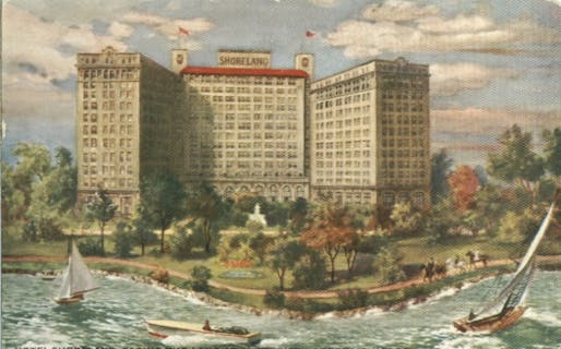 Illustration of Chicago's Shoreland Hotel, via chicagoancestors.org