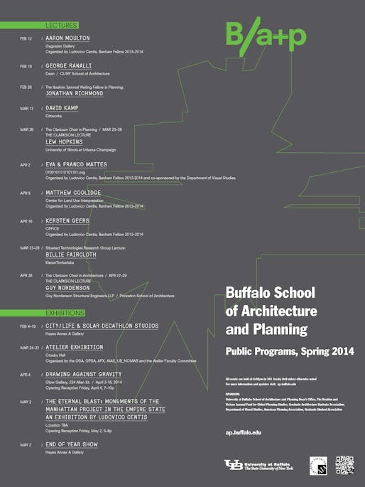 Spring '14 Events at University at Buffalo. Image courtesy of University at Buffalo School of Architecture and Planning.