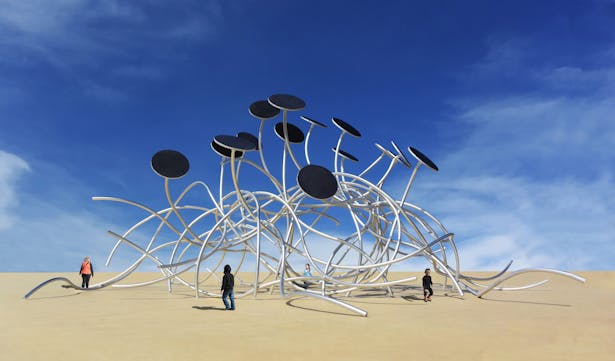 A public art sculpture that makes electricity from the sun for the community in which it is installed.