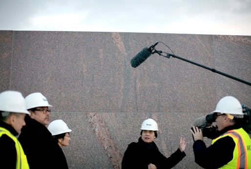 The architect Tadao Ando, center, visiting the Clark. Credit Nathaniel Brooks for The New York Times.