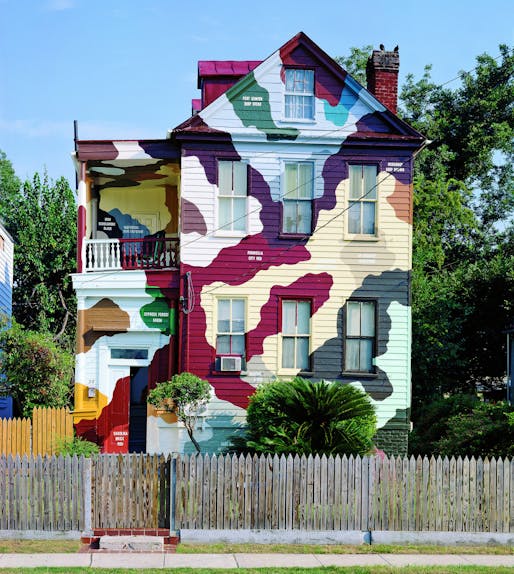 A house in Charleston, S.C., that Kate Ericson and Mel Ziegler painted in a camouflage pattern. Credit Kate Ericson and Mel Ziegler:Galerie Perrotin