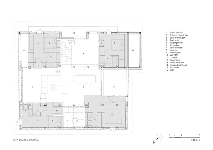 PLAN N1: Four room blocks define a central cross-shaped space.