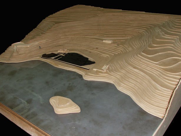 The 6' x 6' site model our studio made by hand with jig saws of Sutro Baths.