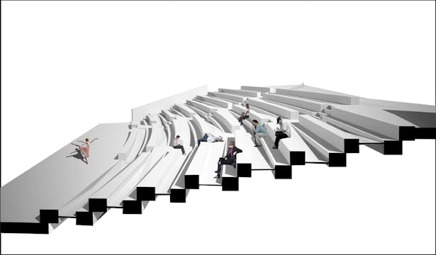 The design of the amphitheatre involved the combination of a system of ramps and the seating areas for flexibility in use.