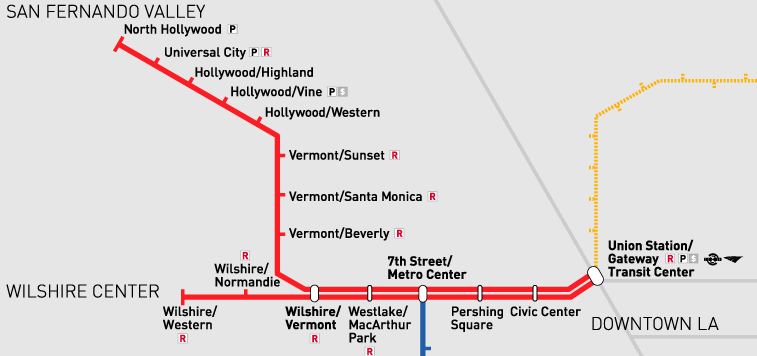 A simplified subway map, emphasizing connections, not literal distances (via the L.A. Metro)