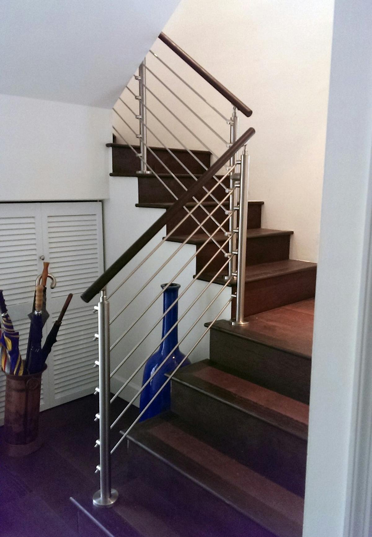 Stainless Steel Rod Railings & Wood Handrail Bella Stairs, LLC