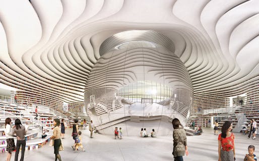 A rendering of 'the eye' in the Tianjin Library. Image: MVRDV