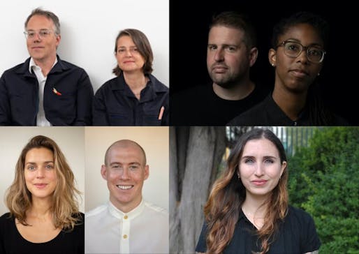 The 2022–​23 Rome Prize winners (Architecture, top row, L–R): Michael Meredith and Hilary Sample of MOS Architects, Jennifer Newsom and Tom Carruthers of Dream the Combine; (Landscape Architecture, bottom L–R): Katherine Jenkins and Parker Sutton of Present Practice and Alexa Vaughn, ASLA.