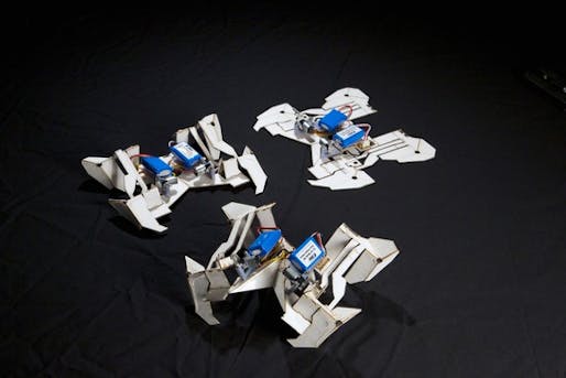 The self-folding crawling robot in three stages. Photo: Seth Kroll/Wyss Institute. Image via online.wsj.com