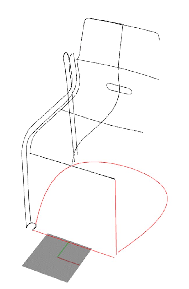 1. The wireframe Kari 3 chair in Rhinoceros 3D immediately after digitizing