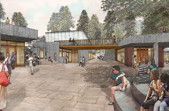TWBTA's initial concept drawing of the Meadow Plaza for UC Santa Cruz's new Institute of the Arts and Sciences. Image © Tod Williams Billie Tsien Architects
